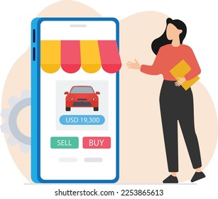 Mobile Shop App,  Car App layout, Online buy car via smartphone application, Mobile Application layout vector illustration
