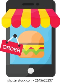 Mobile Shop For Burger Vector Color Icon Design, Retail Food Delivery Service Symbol, Touch Less Meal Courier Sign, Grocery Pickup Stock Illustration, Online Food Ordering Platforms Concept,