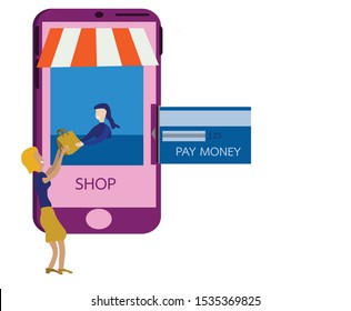 Mobile shop concept,payment  digital technology app design vector.