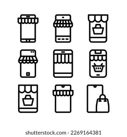 icono de tienda móvil o logotipo símbolo de signo aislado ilustración vectorial de alta calidad estilo negro iconos vectoriales