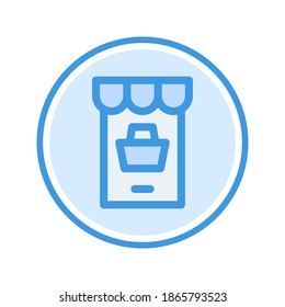 ilustración vectorial de icono de tienda móvil. diseño de color azul del icono de la tienda móvil.