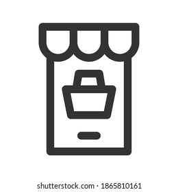 ilustración vectorial de icono de tienda móvil. diseño de contorno de icono de tienda móvil.