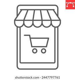 Icono de línea de tienda móvil, comercio electrónico y marketing, ícono de Vector de tienda móvil, gráficos de Vector, símbolo de contorno de trazo editable, eps 10.