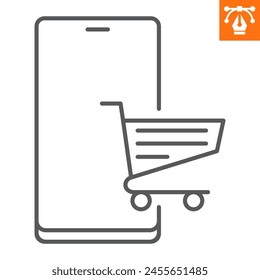 Mobile shop line icon, outline style icon for web site or mobile app, e-commerce and marketing, mobile store vector icon, simple vector illustration, vector graphics with editable strokes.
