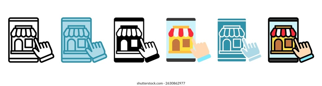 Mobile Shop multi style, mini illustration icon set. use for modern concept, print, UI, UX kit, web and app development. Vector related to sales, logistic and ecommerce