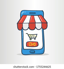 mobile shop online shopping hand drawing icon illustration