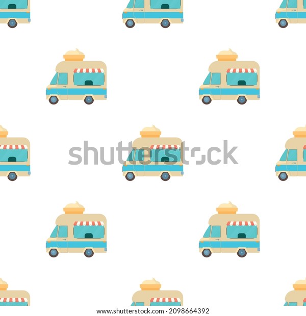 Mobile shop\
truck with big ice cream cup pattern seamless background texture\
repeat wallpaper geometric\
vector