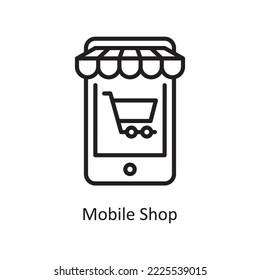 Ilustración de diseño de iconos de esquema del vector de la tienda móvil. Símbolo de negocio y finanzas sobre el fondo blanco Archivo EPS 10