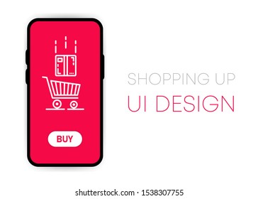 Mobile shoping app UI vector mockup on smartphone screen. Social network design template. Vector Illustration.