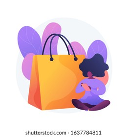 Mobile shopping addiction. Big sale, online wholesale, low price sellout idea design element. Digital store customer, shopaholic holding smartphone. Vector isolated concept metaphor illustration