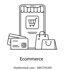 
Icono de aplicación de compras móviles, vector de concepto de comercio electrónico 