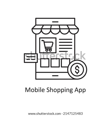 Mobile Shopping App vector Outline Icon Design illustration. Mobile Marketing Symbol on White background EPS 10