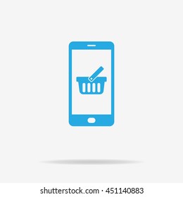 Mobile shopping basket icon. Vector concept illustration for design.