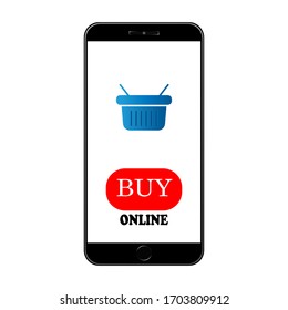 mobile shopping button, flat design isolated on white background