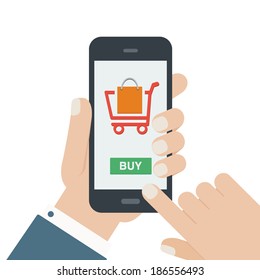 mobile shopping button, flat design isolated on white background