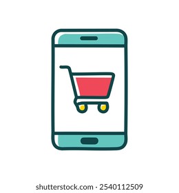 Mobile shopping cart icon. Online shopping convenience,  eCommerce, digital cart, purchase,  mobile commerce, easy buying,  represents quick and simple online transactions.