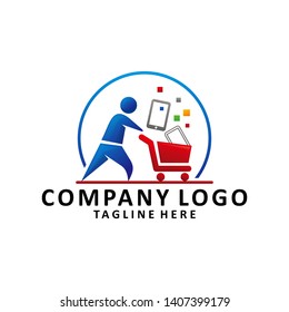 Mobile Shopping with Cart Logo Vector Icon Illustration