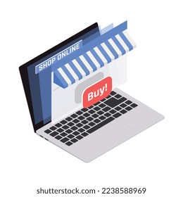 Mobile shopping composition of isolated ecommerce symbols and icons on blank background isometric vector illustration