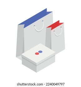 Mobile shopping composition of isolated ecommerce symbols and icons on blank background isometric vector illustration