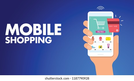 Mobile Shopping Concept - Can Use For Marketing Campaign, Business, U-tube, Website, Blog, Mobile, Commercial, Editorial, And Others. Vector.