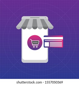 Mobile shopping concept with credit colorful style.