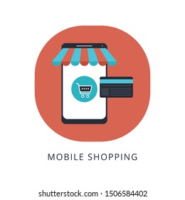 Mobile shopping concept with credit flat style
