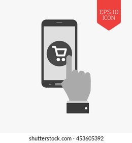 Mobile shopping concept icon. Flat design gray color symbol. Modern UI web navigation, sign. Illustration element