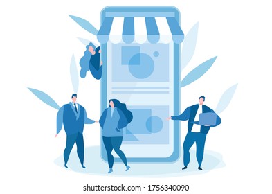 Mobile shopping concept , various shops, discounts,Vector illustration for web banner, infographics, mobile. purchase of goods and gifts, shopping concept 

