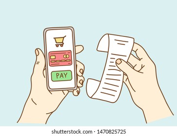 mobile shopping concept - virtual shop on phone screen with credit cards