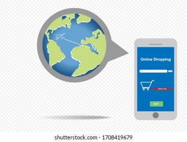 mobile shopping concept - virtual shop on phone screen , mobile shopping button, flat design isolated on  background, vector EPS10