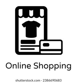 A mobile shopping denoting online shopping icon in glyph design 