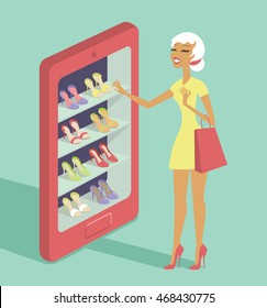 Mobile shopping e-commerce concept flat vector illustration