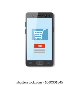 Mobile shopping e-commerce online supermarket store cartoon concept vector and electronic business, sales. Illustration, isolated