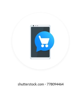 Mobile shopping, e-commerce, smartphone and cart vector icon