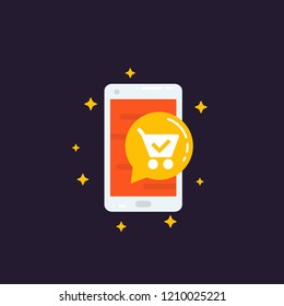 mobile shopping, e-commerce vector icon