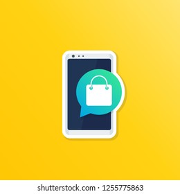 Mobile shopping and e-commerce vector icon