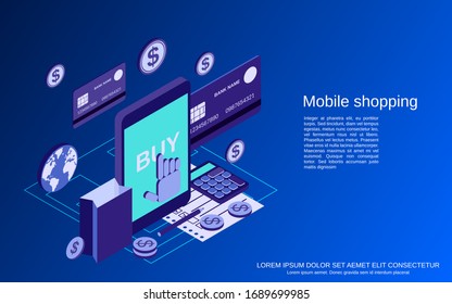 Mobile shopping flat 3d isometric vector concept illustration