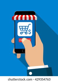 Mobile shopping, flat design, vector illustration.