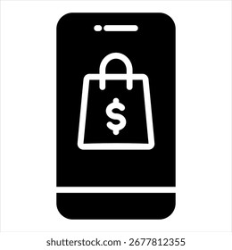 Mobile Shopping Glyph Icon Vector Illustration