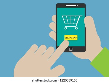 Mobile shopping with hand vector design