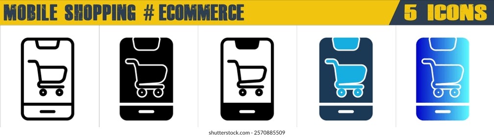 Mobile Shopping icon with 5 styles (outline, solid, mixed, duotone and solid gradient)