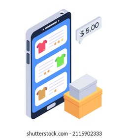 A mobile shopping icon in isometric design 

