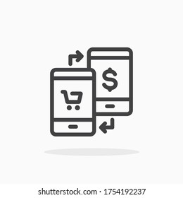 Mobile shopping icon in line style. For your design, logo. Vector illustration. Editable Stroke.