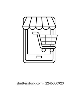 Mobile shopping icon in line style icon, isolated on white background