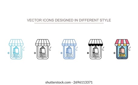 Conjunto de iconos de compras móviles con diferente estilo
