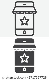 Conjunto de iconos de compras móviles en diferentes estilos. Icono de contorno de línea y versión de ícono sólido con Carrito, signo de Vector de trazo editable y símbolo para comercio electrónico, tienda en línea, pago y Web.