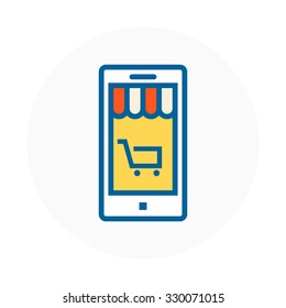 Mobile shopping icon suitable for info graphics, websites and print media. Colorful vector, flat icon, clip art.