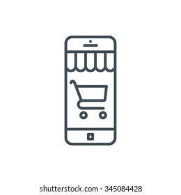 Icono de compra móvil adecuado para gráficos de información, sitios web y medios impresos. Vector colorido, icono plano, imagen prediseñada.
