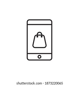 estilo de línea vectorial de icono de compra móvil. diseño de esquema de icono de compra en línea. aislado en fondo blanco