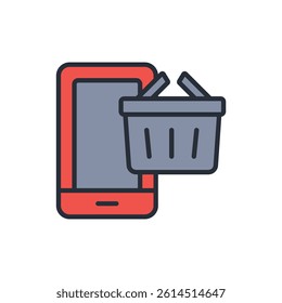 mobile shopping icon. vector.Editable stroke.linear style sign for use web design,logo.Symbol illustration.
